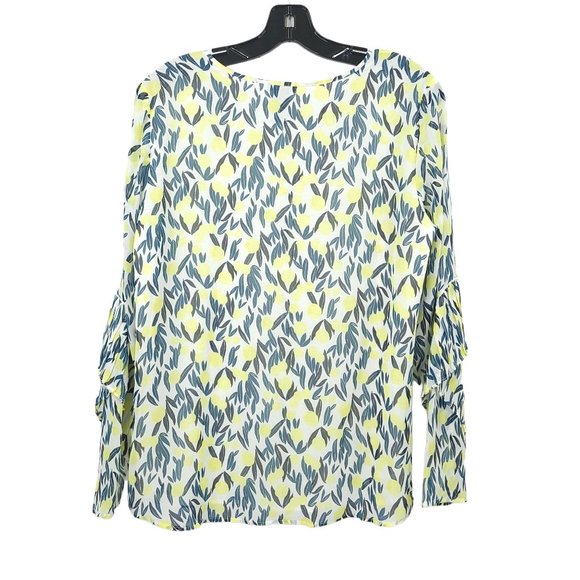 Ann Taylor Factory Floral Pullover Top Womens Size S Flutter Sleeves Yellow Blue - Picture 2 of 10